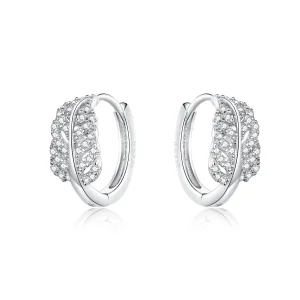 (image for) Pandora Style Silver White Feathers Hoop Earrings - SCE772