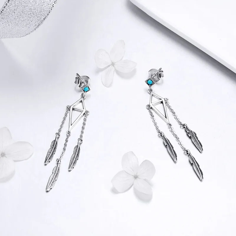 (image for) Pandora Style Silver Wind Chimes of Feather Hanging Earrings - SCE529 - View 3