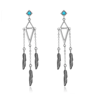 (image for) Pandora Style Silver Wind Chimes of Feather Hanging Earrings - SCE529