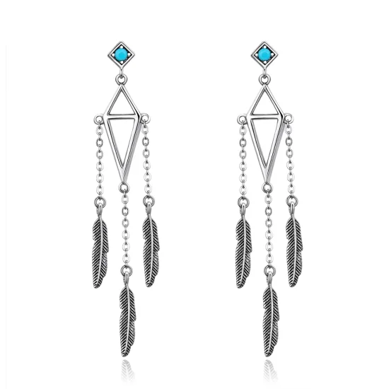 (image for) Pandora Style Silver Wind Chimes of Feather Hanging Earrings - SCE529