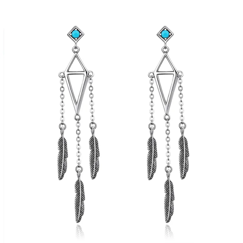 (image for) Pandora Style Silver Wind Chimes of Feather Hanging Earrings - SCE529