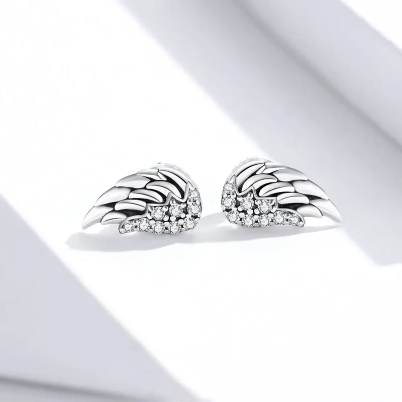 (image for) Pandora Style Silver Wings Stud Earrings - SCE882 - View 2