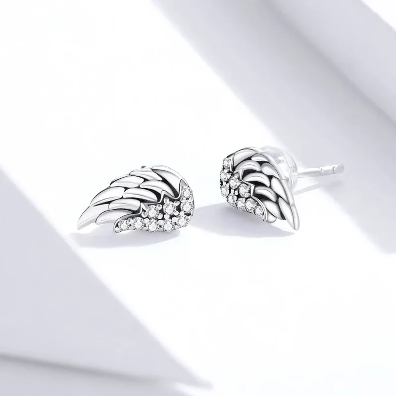 (image for) Pandora Style Silver Wings Stud Earrings - SCE882 - View 3