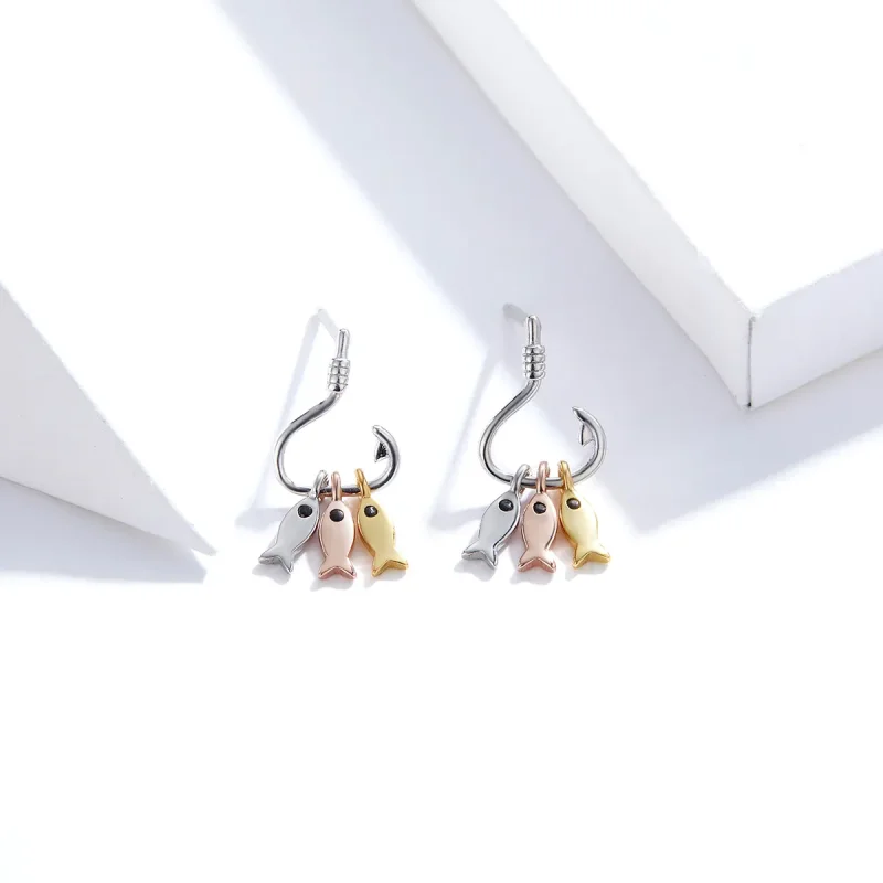 (image for) Pandora Style Three Fishes Dangle Earrings - SCE789 - View 3