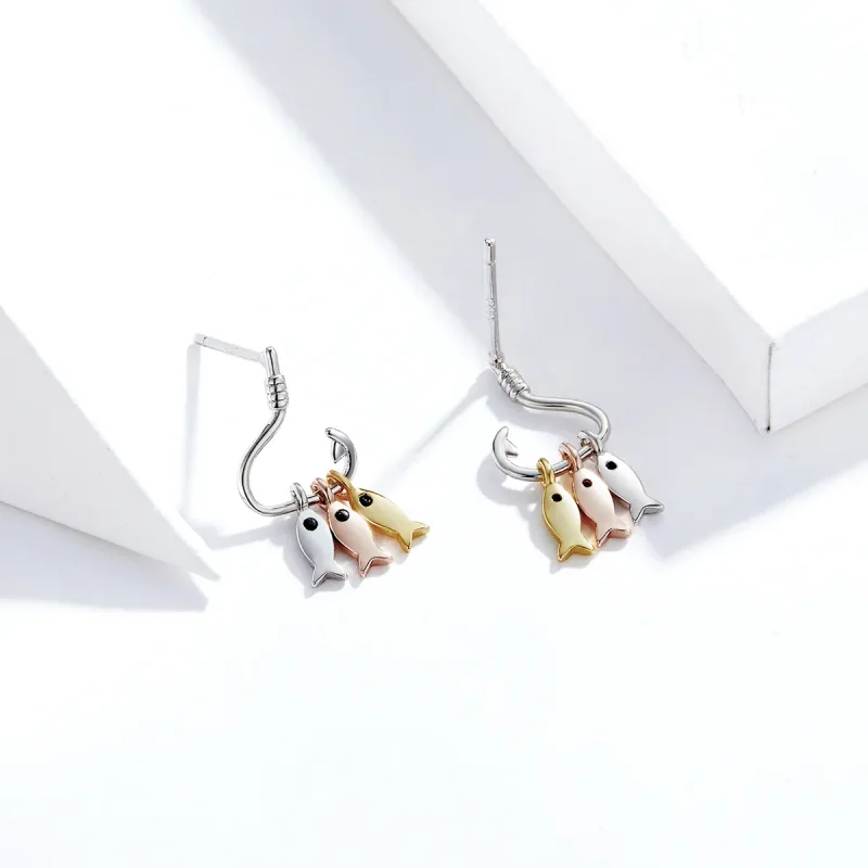 (image for) Pandora Style Three Fishes Dangle Earrings - SCE789 - View 4