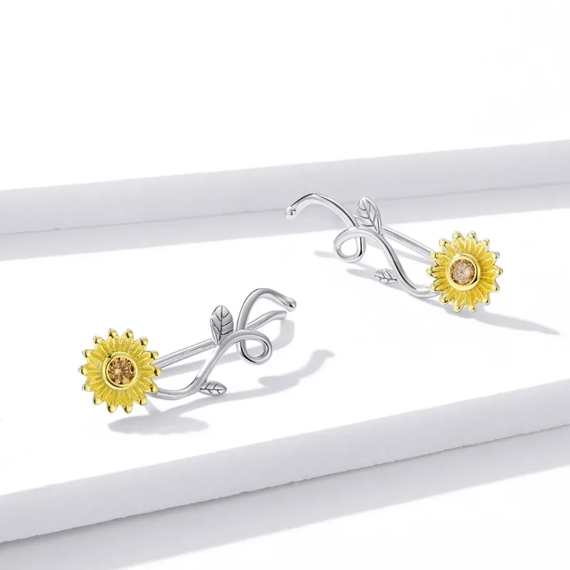 (image for) Pandora Style Two Tone Bicolor Fresh Daisy Stud Earrings - BSE394 - View 3