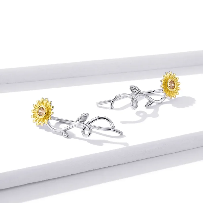 (image for) Pandora Style Two Tone Bicolor Fresh Daisy Stud Earrings - BSE394 - View 4