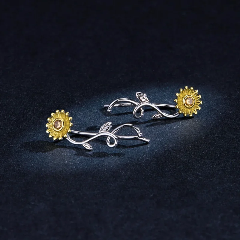 (image for) Pandora Style Two Tone Bicolor Fresh Daisy Stud Earrings - BSE394 - View 5