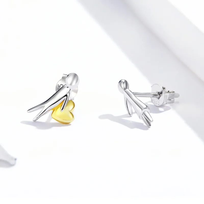 (image for) Pandora Style Two Tone Bicolor Love Expression Stud Earrings - SCE851 - View 4