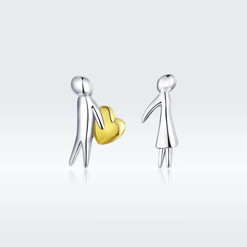 (image for) Pandora Style Two Tone Bicolor Love Expression Stud Earrings - SCE851 - View 5