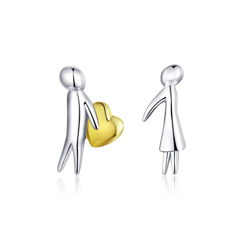 (image for) Pandora Style Two Tone Bicolor Love Expression Stud Earrings - SCE851