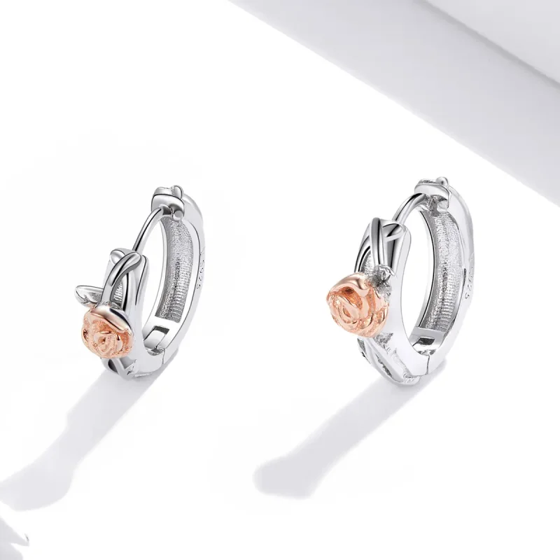 (image for) Pandora Style Two Tone Bicolor Rose Vine Hoop Earrings - SCE971 - View 2