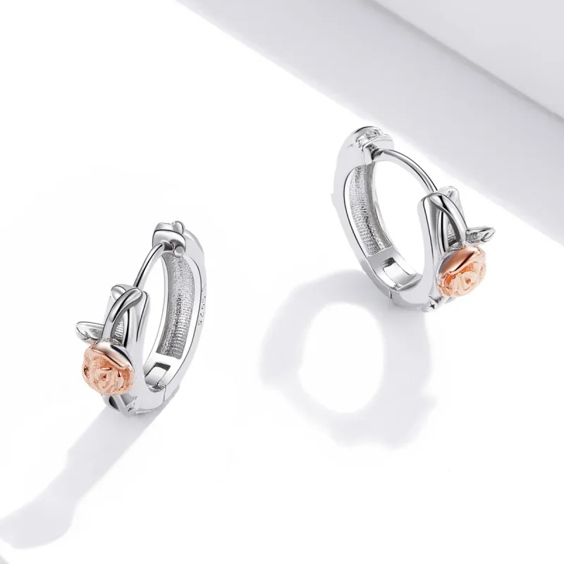 (image for) Pandora Style Two Tone Bicolor Rose Vine Hoop Earrings - SCE971 - View 3
