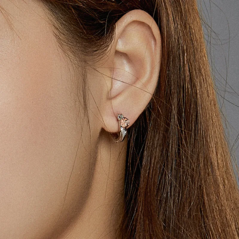 (image for) Pandora Style Two Tone Bicolor Rose Vine Hoop Earrings - SCE971 - View 7