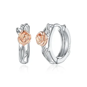 (image for) Pandora Style Two Tone Bicolor Rose Vine Hoop Earrings - SCE971