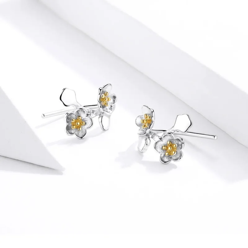 (image for) Pandora Style Two Tone Bicolor Sakura Stud Earrings - SCE778 - View 3