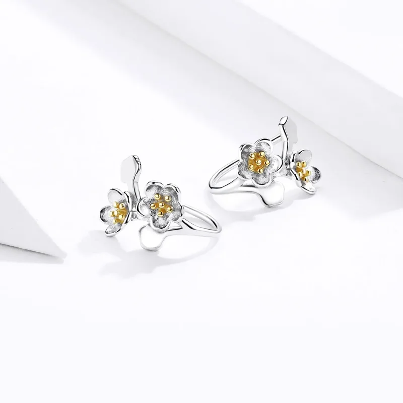 (image for) Pandora Style Two Tone Bicolor Sakura Stud Earrings - SCE778 - View 4