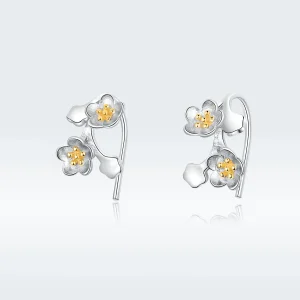 (image for) Pandora Style Two Tone Bicolor Sakura Stud Earrings - SCE778