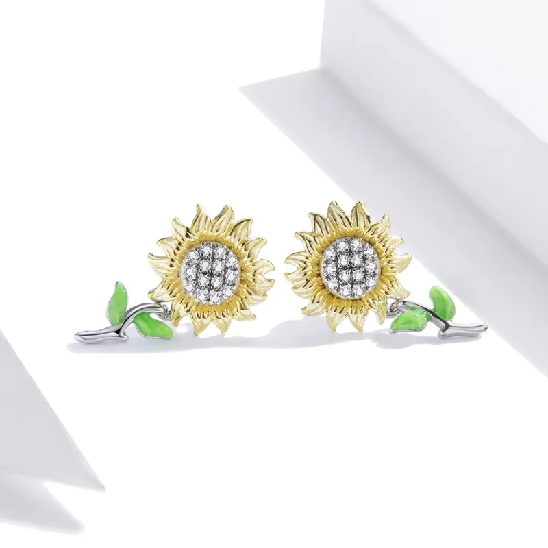 (image for) Pandora Style Two Tone Bicolor Sunflower Stud Earrings - SCE919 - View 2