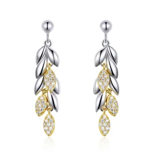 (image for) Pandora Style Two Tone Bicolor Two-Color Wheat Spike Dangle Earrings - BSE025