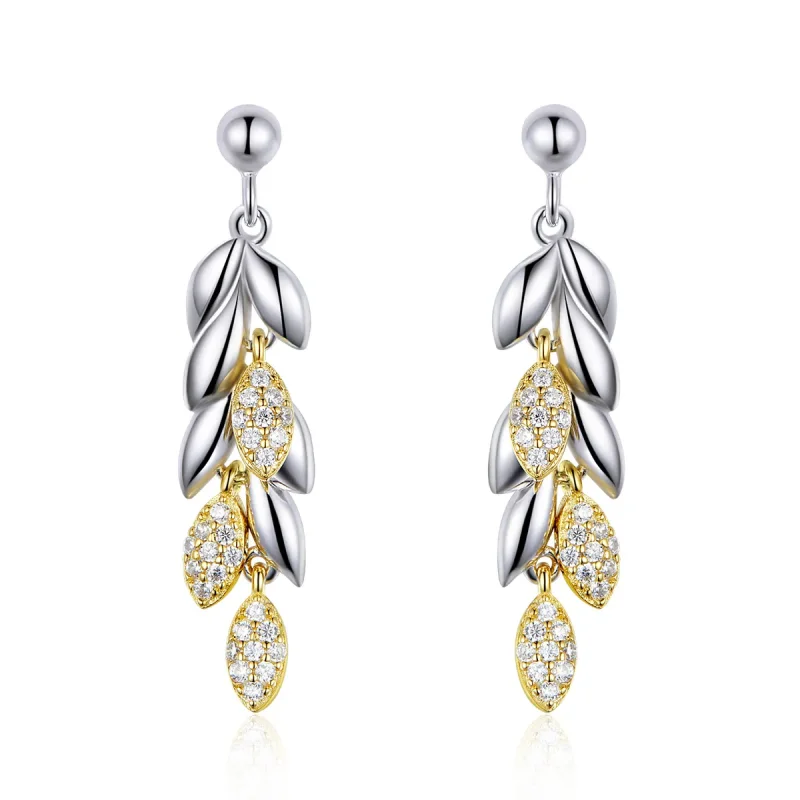 (image for) Pandora Style Two Tone Bicolor Two-Color Wheat Spike Dangle Earrings - BSE025