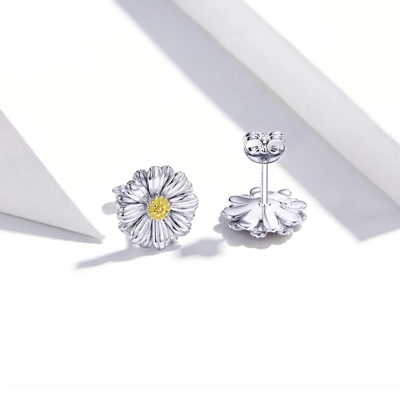 (image for) Pandora Style Two Tone Dazzling Daisy Stud Earrings - SCE774 - View 2