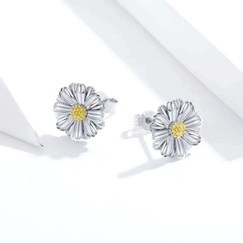 (image for) Pandora Style Two Tone Dazzling Daisy Stud Earrings - SCE774 - View 4