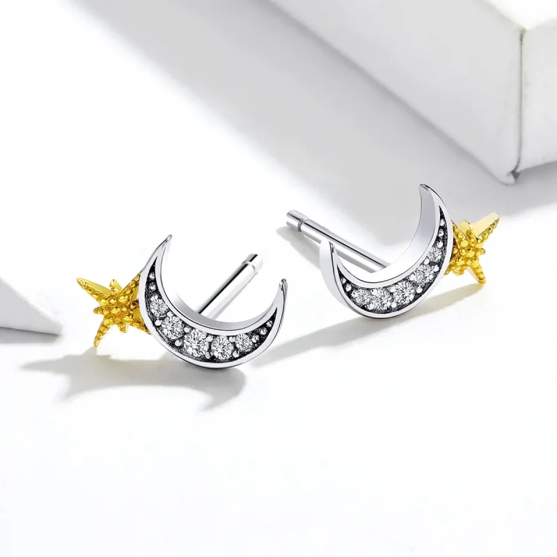 (image for) Pandora Style Two Tone Lunar Light Stud Earrings - SCE729 - View 2