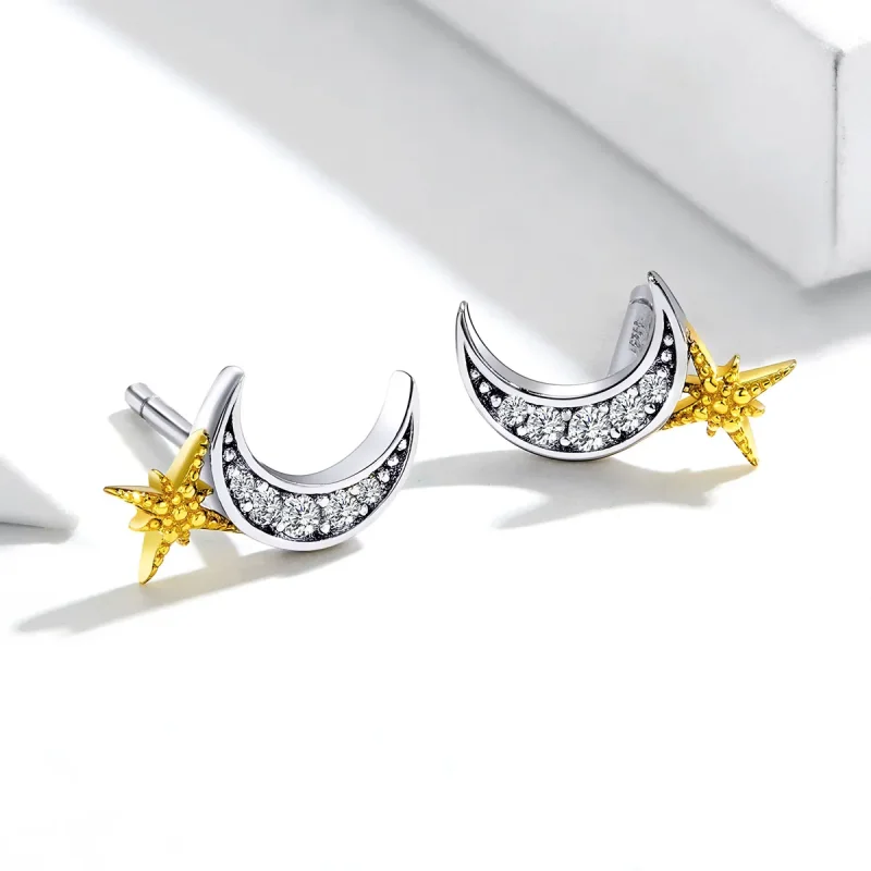 (image for) Pandora Style Two Tone Lunar Light Stud Earrings - SCE729 - View 4