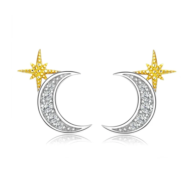 (image for) Pandora Style Two Tone Lunar Light Stud Earrings - SCE729