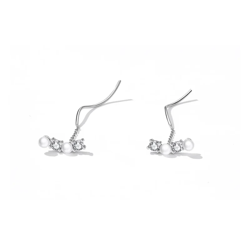 (image for) Pandora Style Bead Zircon Hanging Earrings - SCE1448 - View 2