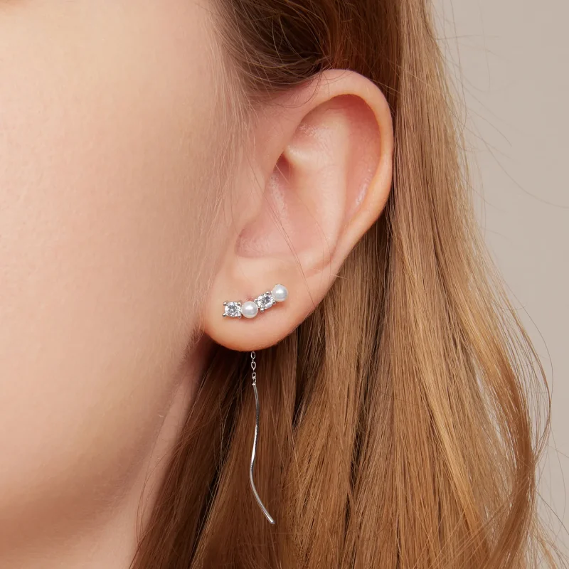 (image for) Pandora Style Bead Zircon Hanging Earrings - SCE1448 - View 7