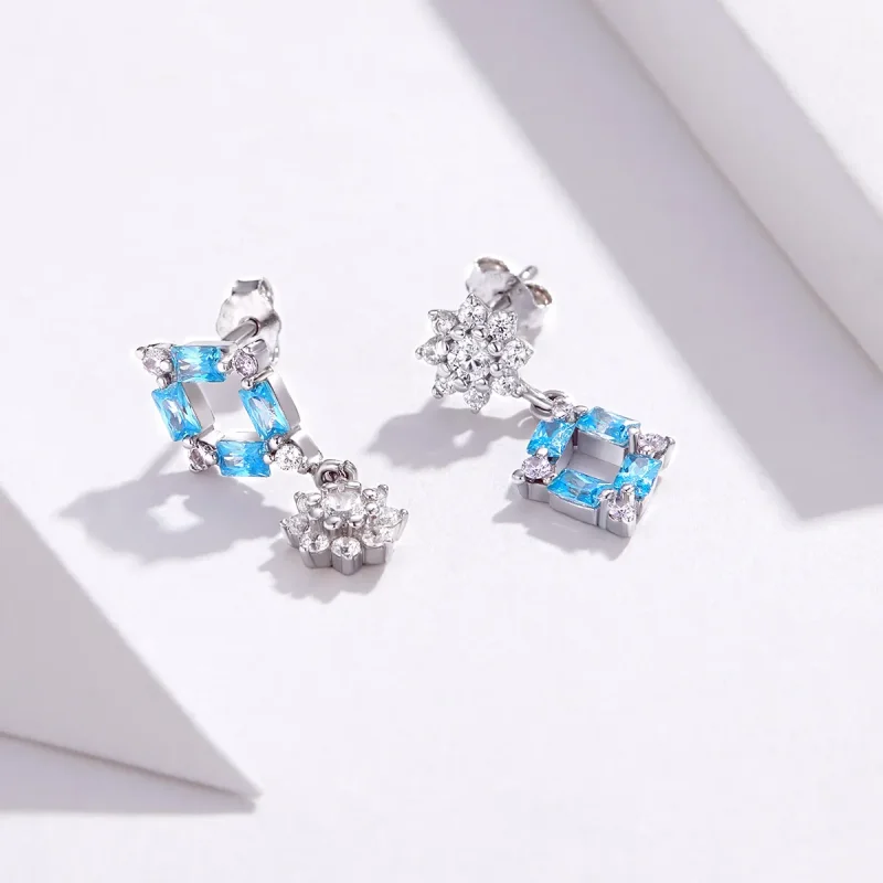 (image for) Pandora Style Blue Light Hanging Earrings - BSE200 - View 2