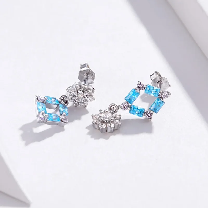 (image for) Pandora Style Blue Light Hanging Earrings - BSE200 - View 3