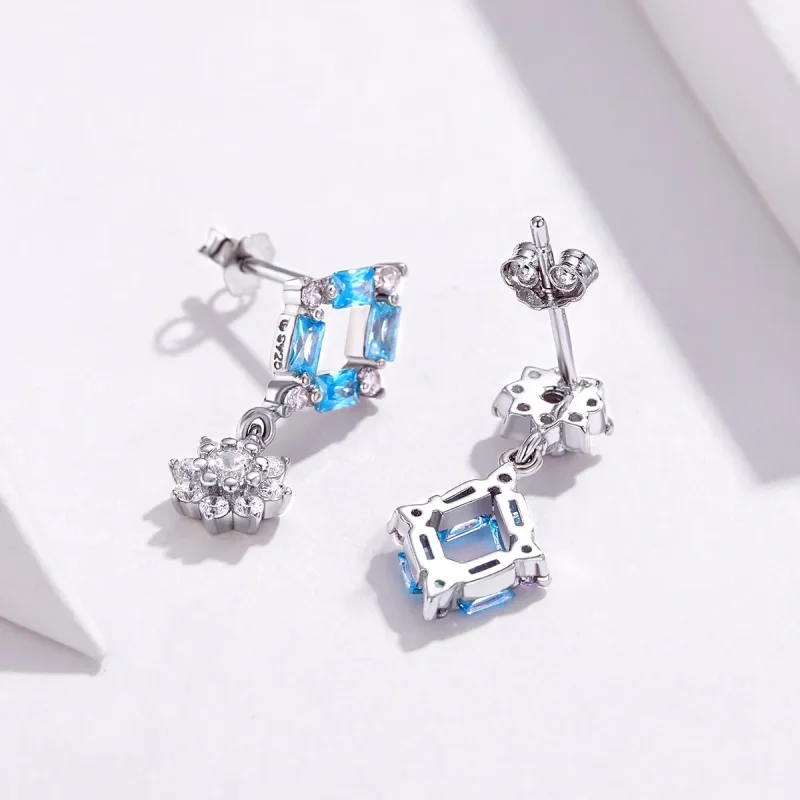 (image for) Pandora Style Blue Light Hanging Earrings - BSE200 - View 4