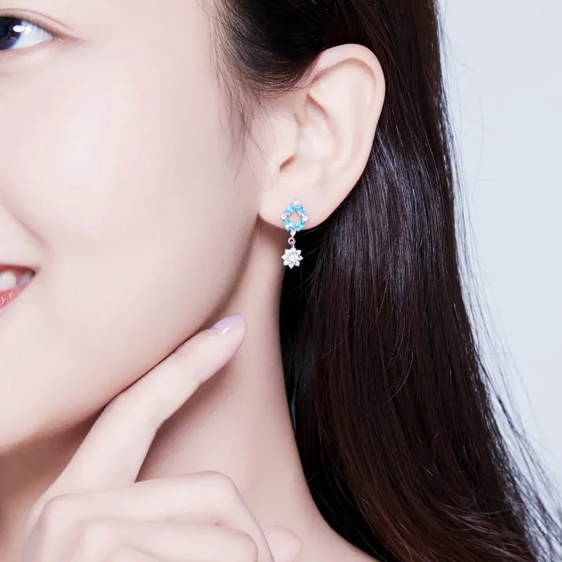 (image for) Pandora Style Blue Light Hanging Earrings - BSE200 - View 5
