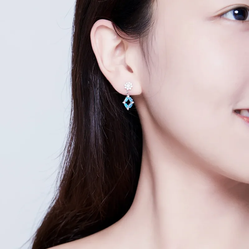 (image for) Pandora Style Blue Light Hanging Earrings - BSE200 - View 6