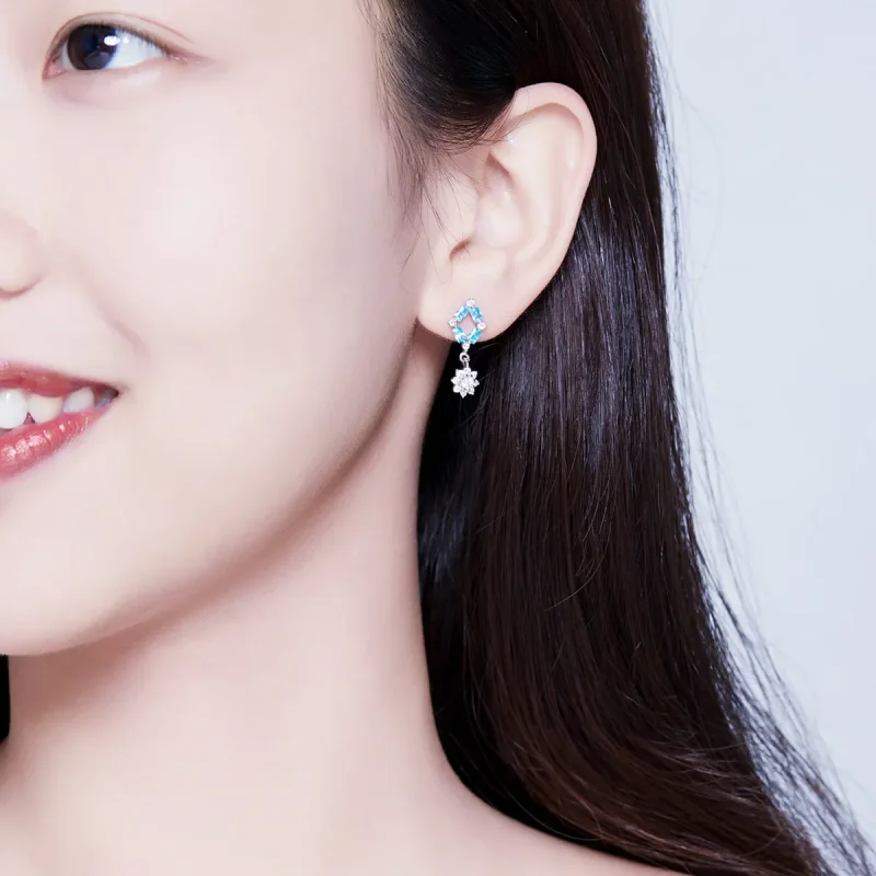 (image for) Pandora Style Blue Light Hanging Earrings - BSE200 - View 7