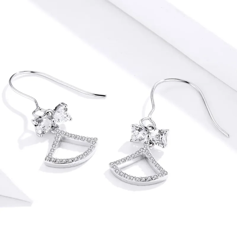 (image for) Pandora Style Bow Scalloped Hanging Earrings - BSE281 - View 2