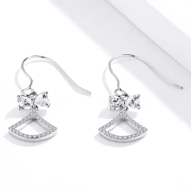 (image for) Pandora Style Bow Scalloped Hanging Earrings - BSE281 - View 3
