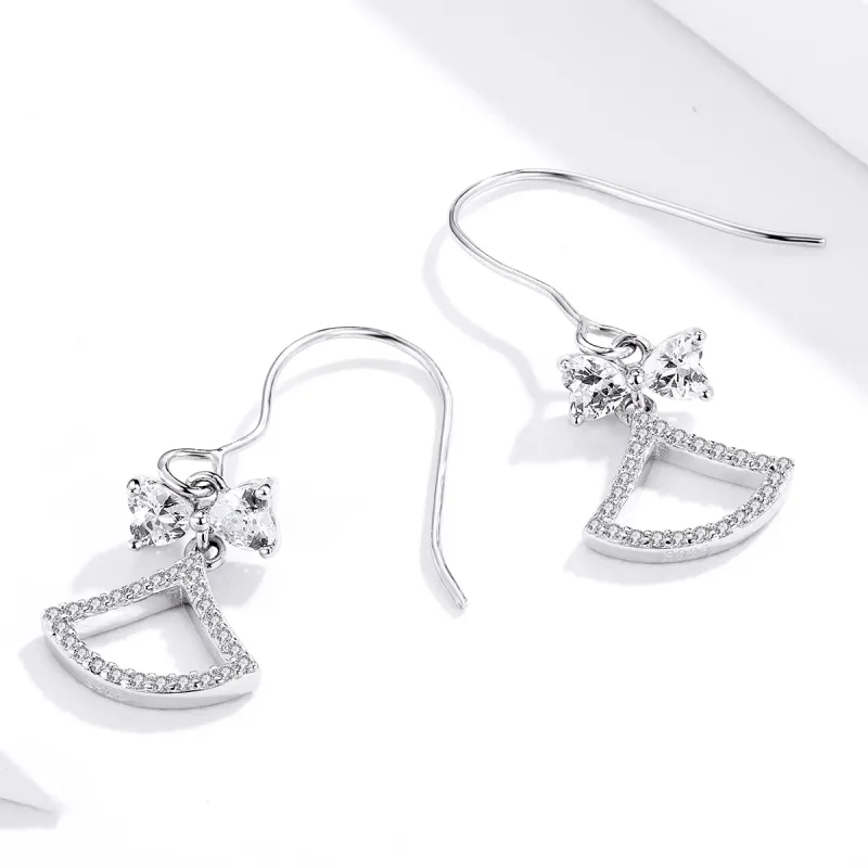 (image for) Pandora Style Bow Scalloped Hanging Earrings - BSE281 - View 4
