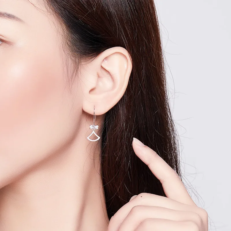 (image for) Pandora Style Bow Scalloped Hanging Earrings - BSE281 - View 6