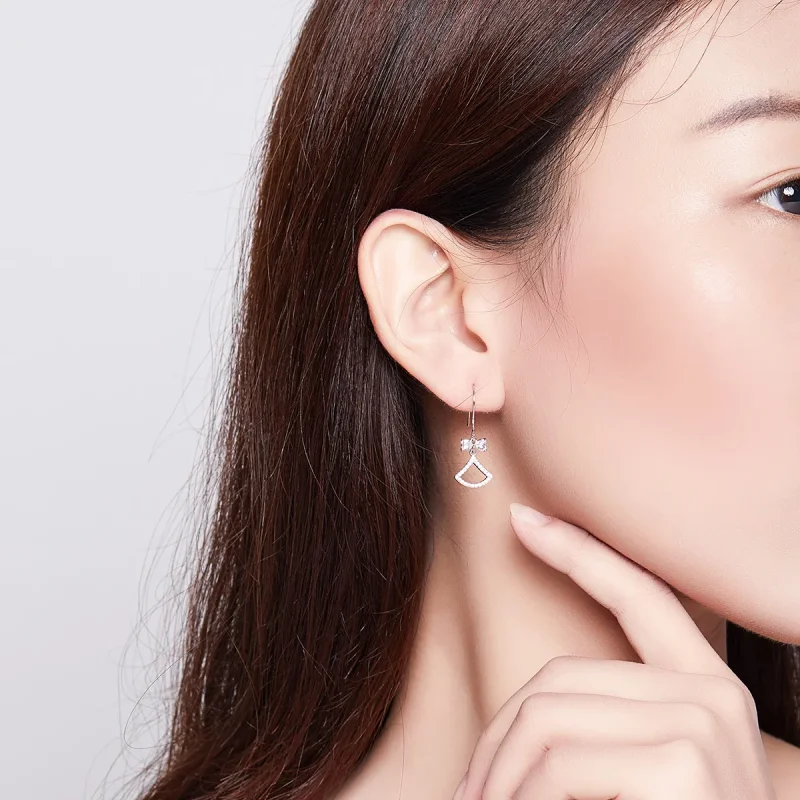(image for) Pandora Style Bow Scalloped Hanging Earrings - BSE281 - View 7