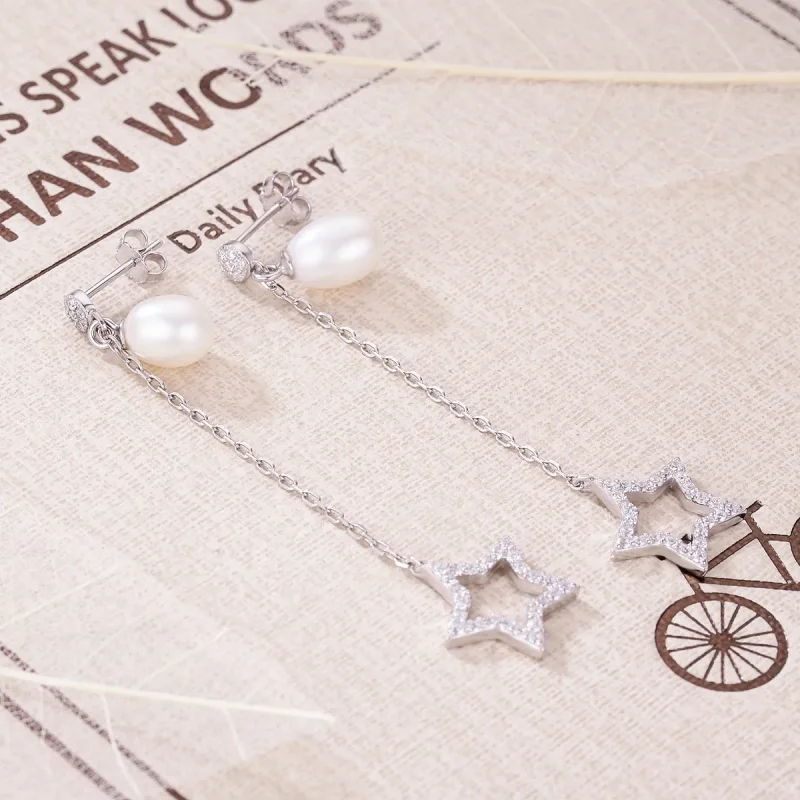 (image for) Pandora Style Bright Stars Hanging Earrings - VSE127 - View 3