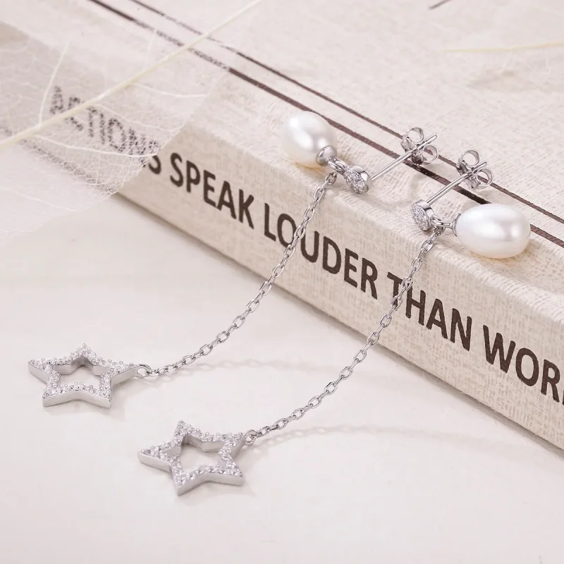 (image for) Pandora Style Bright Stars Hanging Earrings - VSE127 - View 5