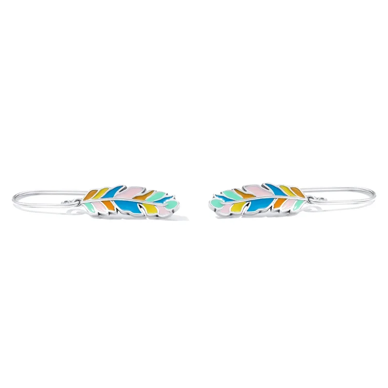 (image for) Pandora Style Colored Feathers Hanging Earrings - SCE1398 - View 2