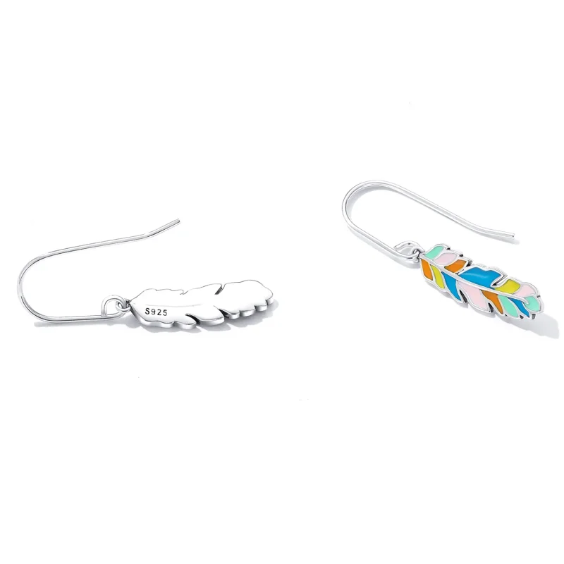 (image for) Pandora Style Colored Feathers Hanging Earrings - SCE1398 - View 3