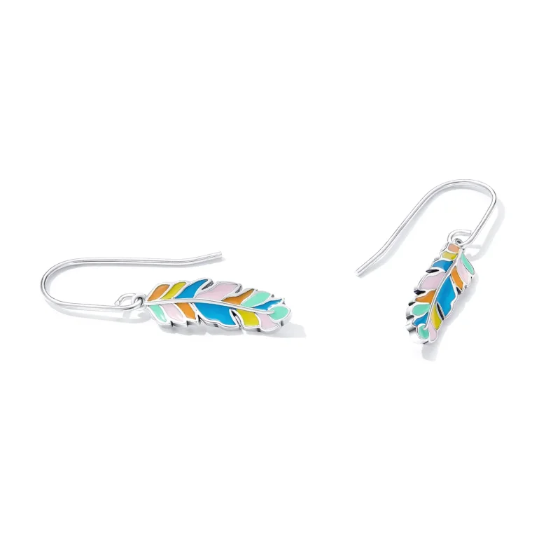 (image for) Pandora Style Colored Feathers Hanging Earrings - SCE1398 - View 4