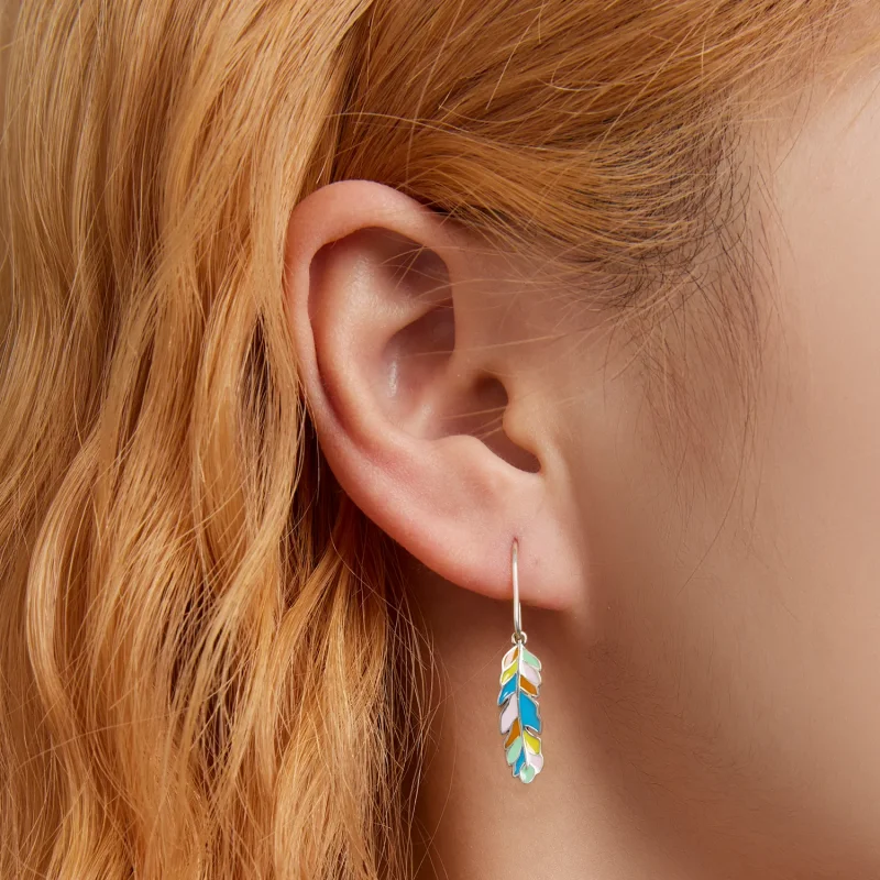(image for) Pandora Style Colored Feathers Hanging Earrings - SCE1398 - View 7