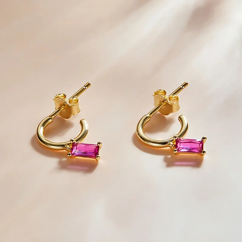(image for) Pandora Style Colorful Cubic Zirconium - Pink Hanging Earrings - SCE1242-RD - View 2
